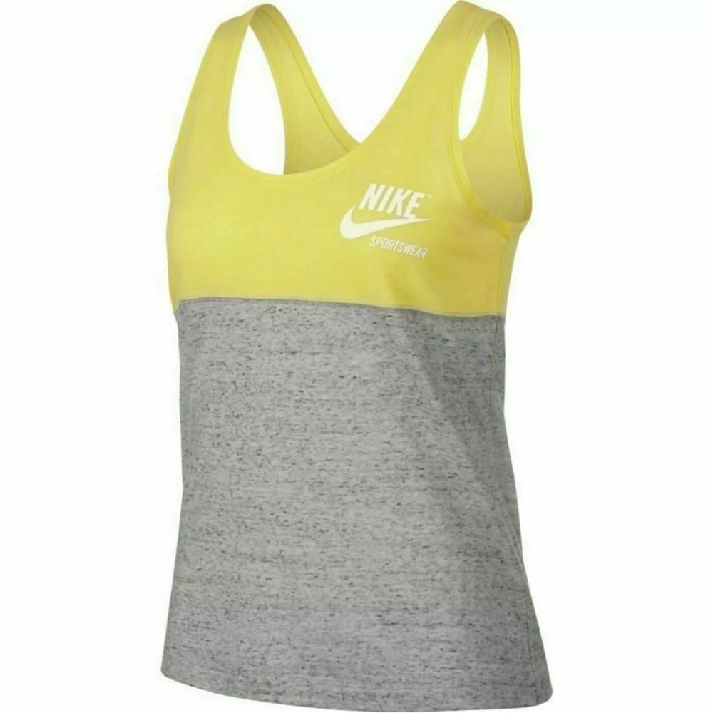 Nike Gym Vintage Yellow/Gray Heather Colorblock Tank Large